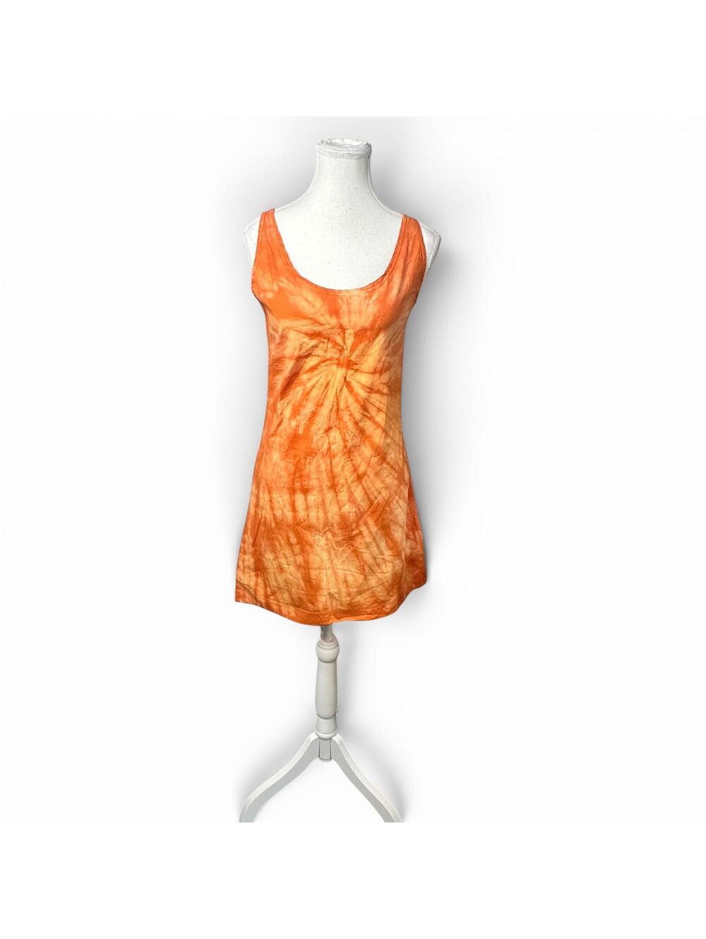Deadstock Y2K Orange Tie Dye Mini Dress Festival Grunge Fairycore Tank Dress